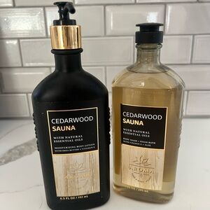 Cedarwood Sauna Body Wash and Lotion Set - Black and Gold